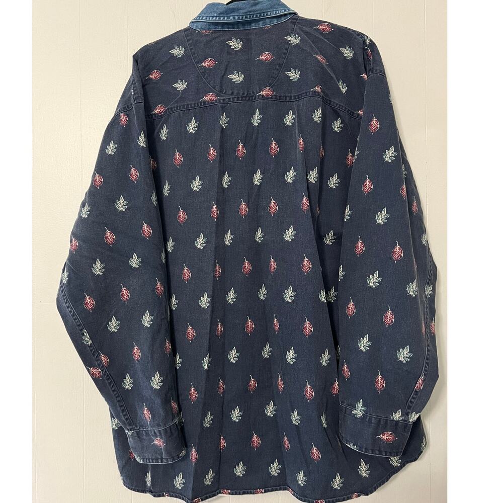 The Nature Company Size XL 90's Leaf Denim Collar Button Up Long Sleeve Shirt - Picture 2 of 5